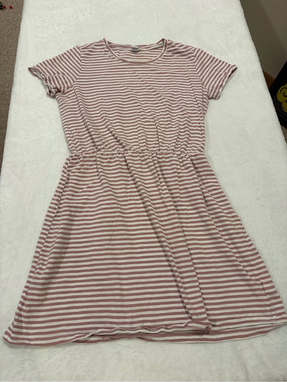 Old Navy Mauve & White Striped Short Sleeve T-Shirts Dress - Medium